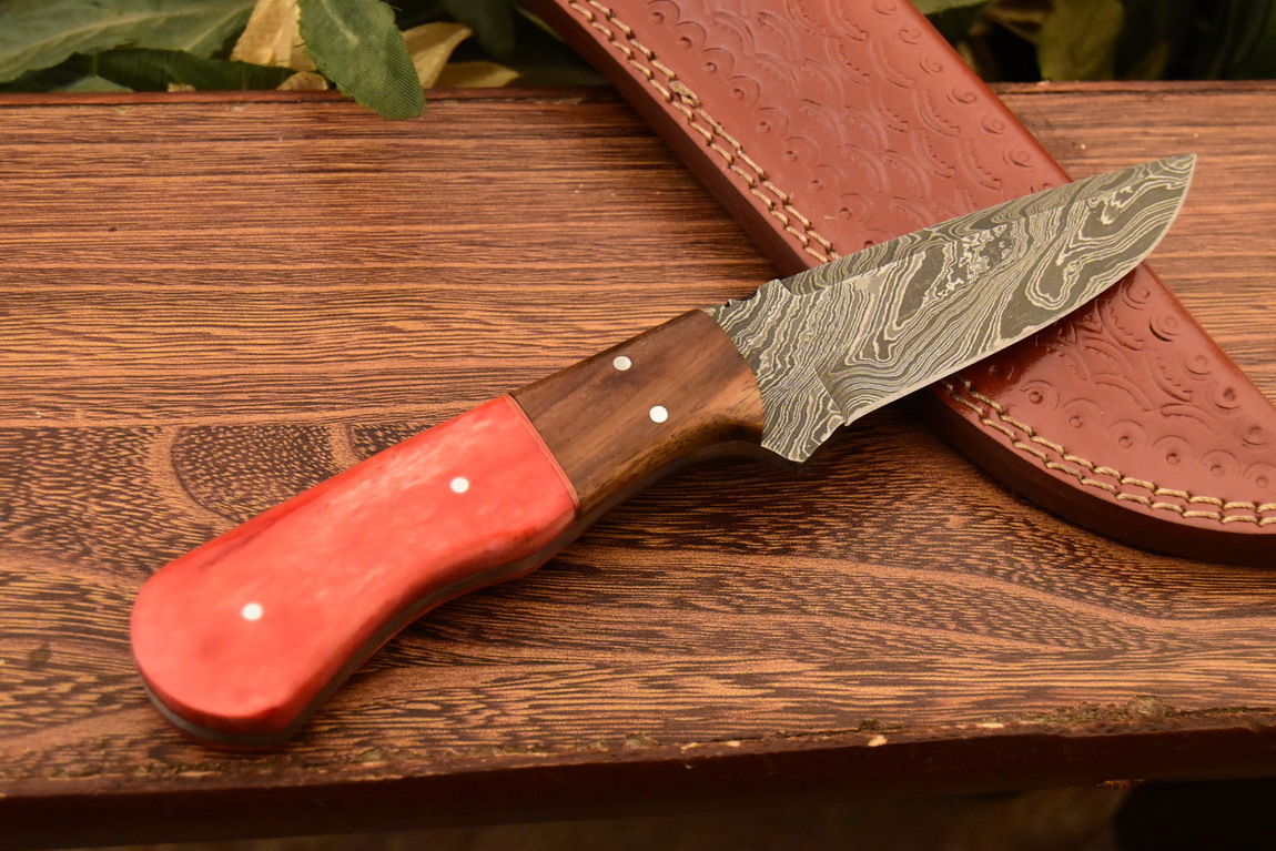 HS-830 Custom Handmade Damascus Skinner Knife With Stained Bone & Hard Wood Handle