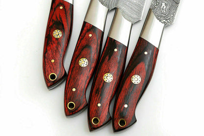 HS-226 Custom Handmade Damascus Kitchen-Chef Knives Set Lot Of Four Pecs With Wood Handle