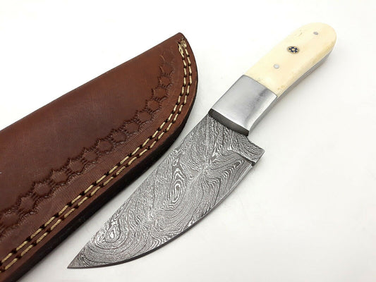 HS-822 Custom Handmade Damascus Skinner Knife With Camel Bone Handle