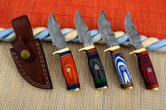 HS Deal 06 - Custom Handmade Damascus Skinner Knife Lot of Four Pecs With Different Handles