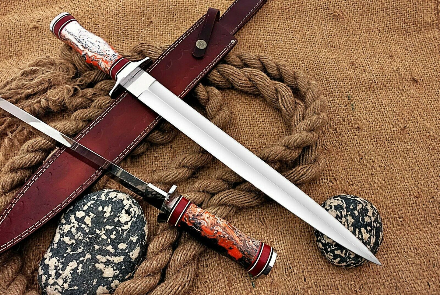 HS-1099 | Custom Handmade Steel D2 Fighter Hunting Combat Mini Sword knife With Resin Handle