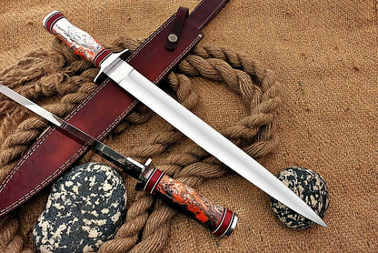 HS-1099 | Custom Handmade Steel D2 Fighter Hunting Combat Mini Sword knife With Resin Handle