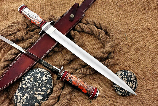 HS-1099 | Custom Handmade Steel D2 Fighter Hunting Combat Mini Sword knife With Resin Handle