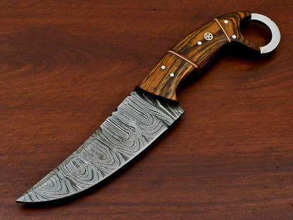 HS-571 HANDMADE DAMASCUS CUSTOM PAKKA WOOD HANDLE SKINNING CAMPING KNIFE