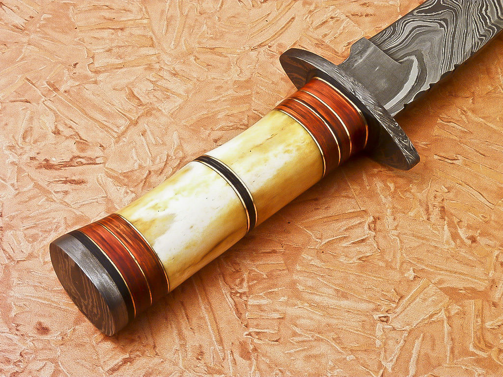 Custom Handmade Damascus Hunting Knife With Bone Handle