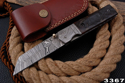 Custom Handmade Damascus Folding-Pocket Knife With Tanto Blade