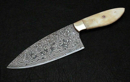 HS-455  Custom Handmade Damascus Kitchen/Chef Knife - Camel Bone Handle - Best Price