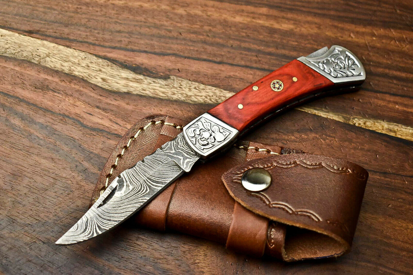 HS-1129 '' Hand Made Damascus Steel Blade Back Lock Folding Knife