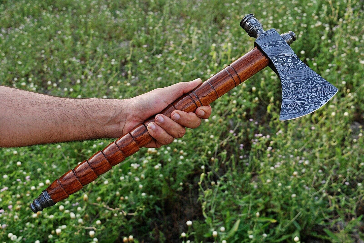 HS-1060 | Custom Handmade Damascus Hand Forged Tomahawk knife, Hatchet, Axe,Integral Natural Wood