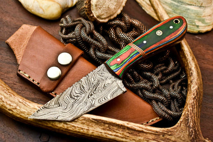 HS-615 Handmade Damascus Skinning Blade Camping Full Tang Knife
