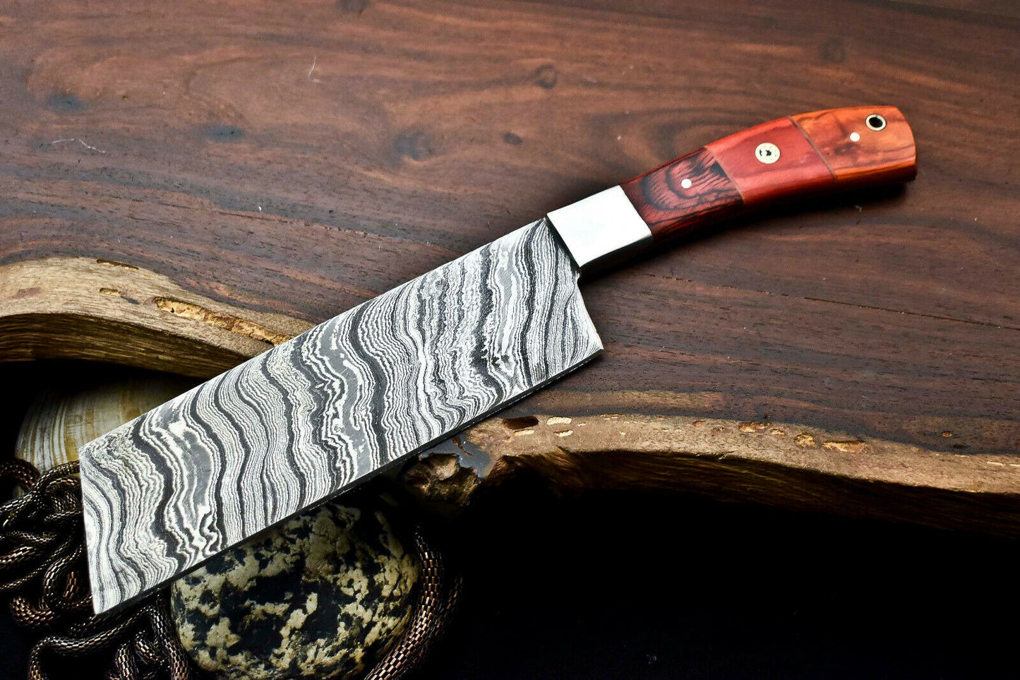 HS-283 Hand Made Damascus Steel Blade Chopper Cleaver Knife Full Tang Knife | Hard Wood