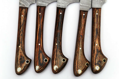 HS-228 Custom Handmade Damascus Kitchen-Chef Knives Set Lot Of Five Pecs With Wood Handle