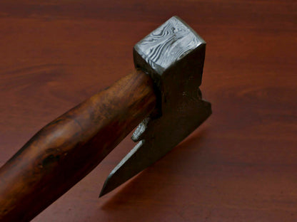 HS-1066 | Custom Handmade Damascus Hand Forged Tomahawk knife, Hatchet, Axe, Integral With Natural Wood