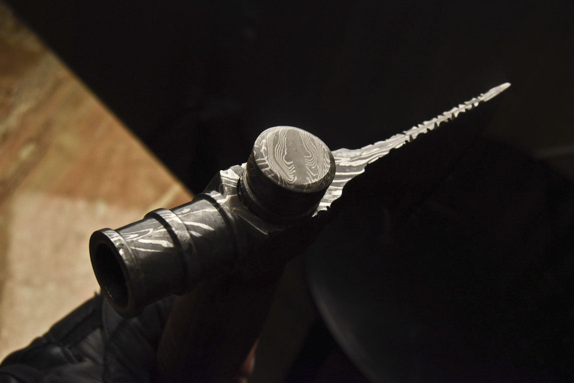 HS-1084 | Custom Handmade Damascus Tomahawk knife, Hatchet, Axe,Integral Natural Wood