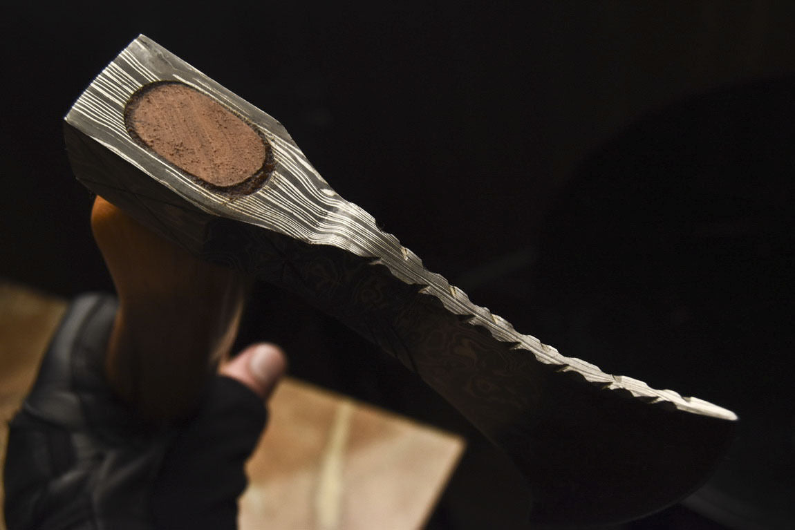 HS-1083 | Custom Handmade Damascus Tomahawk knife, Hatchet, Axe,Integral Natural Wood