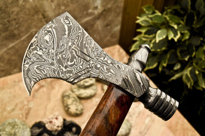 HS-1085 | Custom Handmade Damascus Tomahawk knife, Hatchet, Axe,Integral Hand Forged