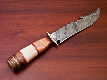 HS-523 Custom Handmade Damascus Hunting Knife With Natural Wood & Bone Handle