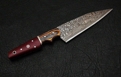 HS-452  Custom Handmade Damascus Kitchen/Chef Knife - Hard Wood Handle - Best Price