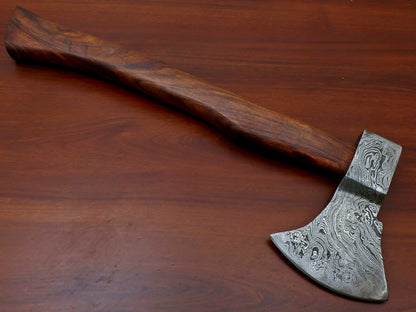 HS-1068 | Custom Handmade Damascus Hand Forged Tomahawk knife, Hatchet, Axe, Integral With Natural Wood