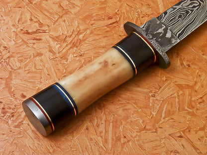 Custom Handmade Damascus Hunting Dagger Knife With Camel Bone Handle