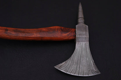 HS-1076 | Custom Handmade Damascus Hand Forged Tomahawk axe With Rose Wood