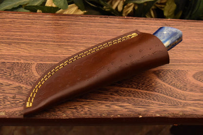 HS-839 Custom Handmade Damascus Skinner Knife With Stained Bone & Natural Wood Handle
