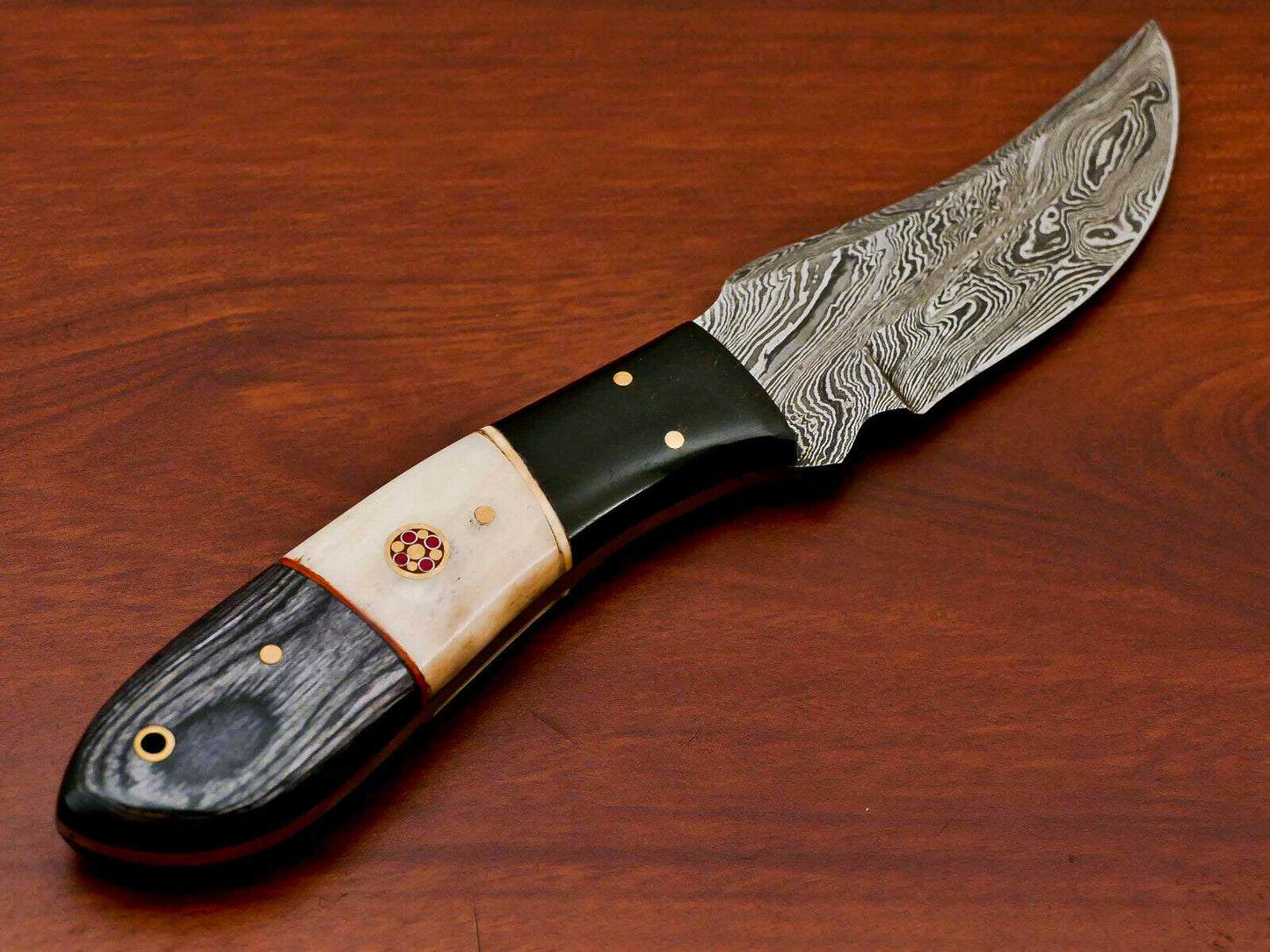 HS-814 Custom Handmade Damascus Skinner Knife With Camel Bone and Wood Handle
