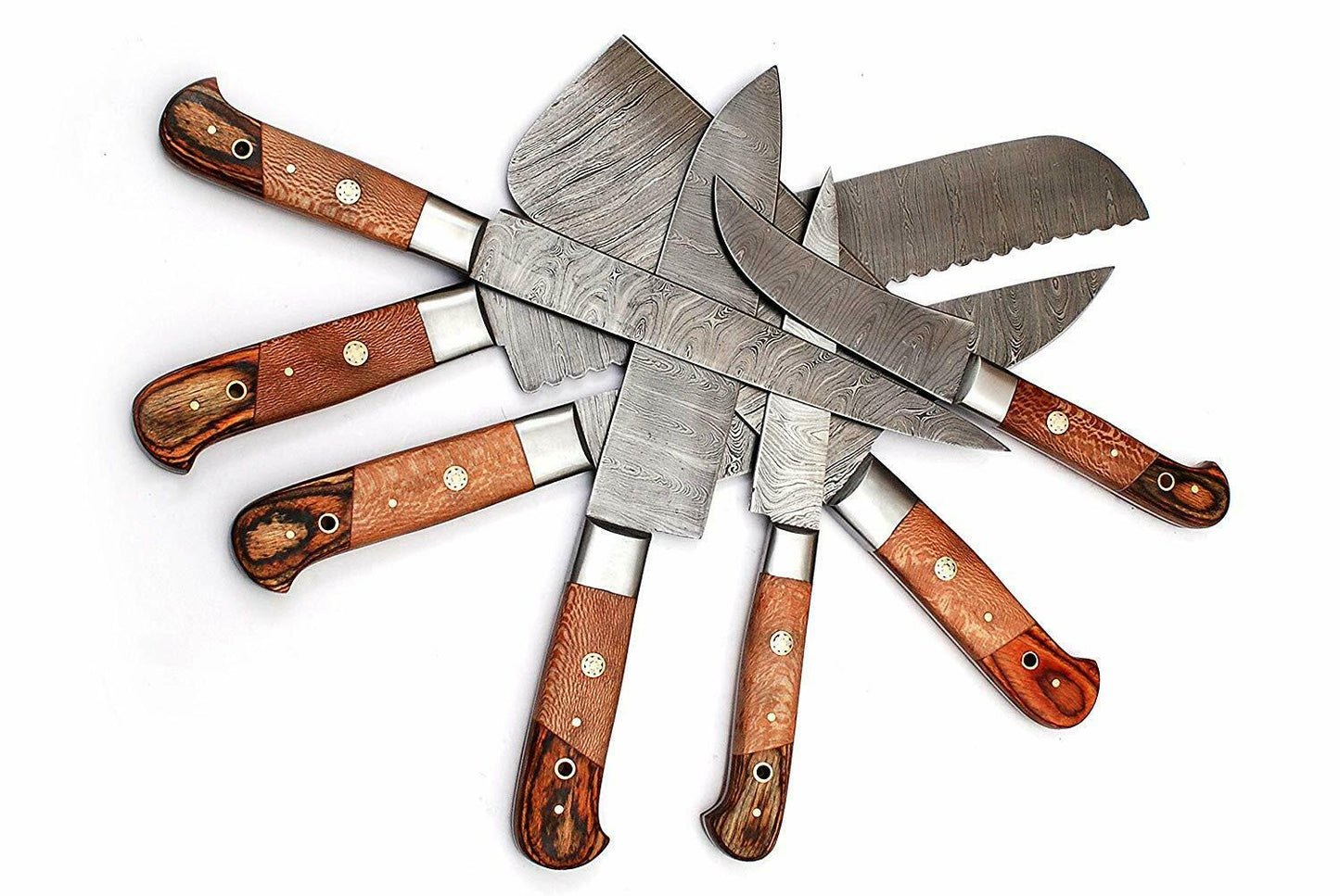 HS-232 Custom Handmade Damascus Kitchen-Chef Knives Set Lot Of 7 Pecs With Wood Handle