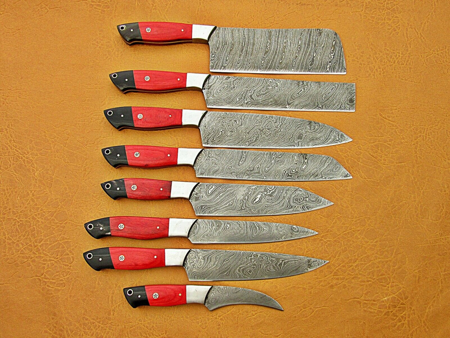 HS-224 Custom Handmade Damascus Kitchen-Chef Knives Set Lot Of 8 Pecs With Bone Handle
