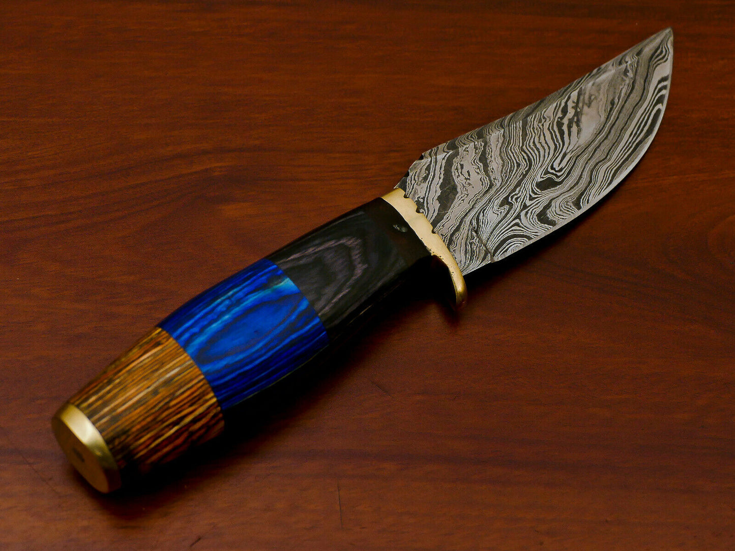 HS-811 Custom Handmade Damascus Skinner Knife With Three Shade Colour  Hard Wood Handle