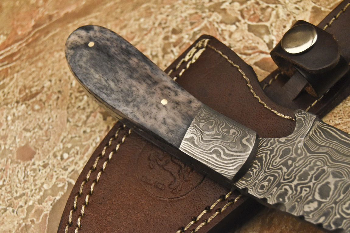 HS-841 Custom Handmade Damascus Skinner Knife With Stained Camel Bone Handle