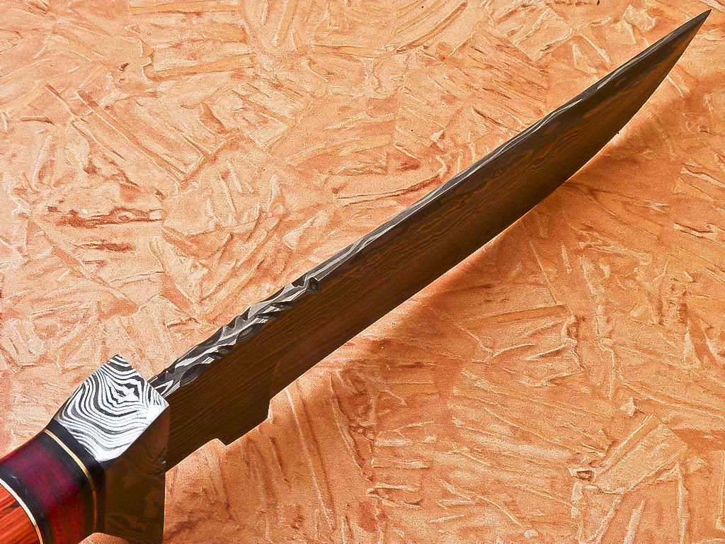 Custom Handmade Damascus Hunting Knife With Hard Wood Handle