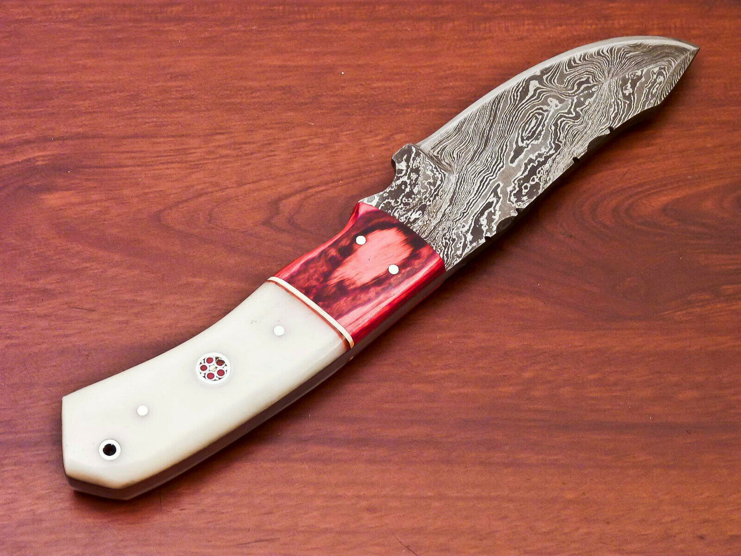 HS-819 Custom Handmade Damascus Skinner Knife With Camel Bone and Wood Handle