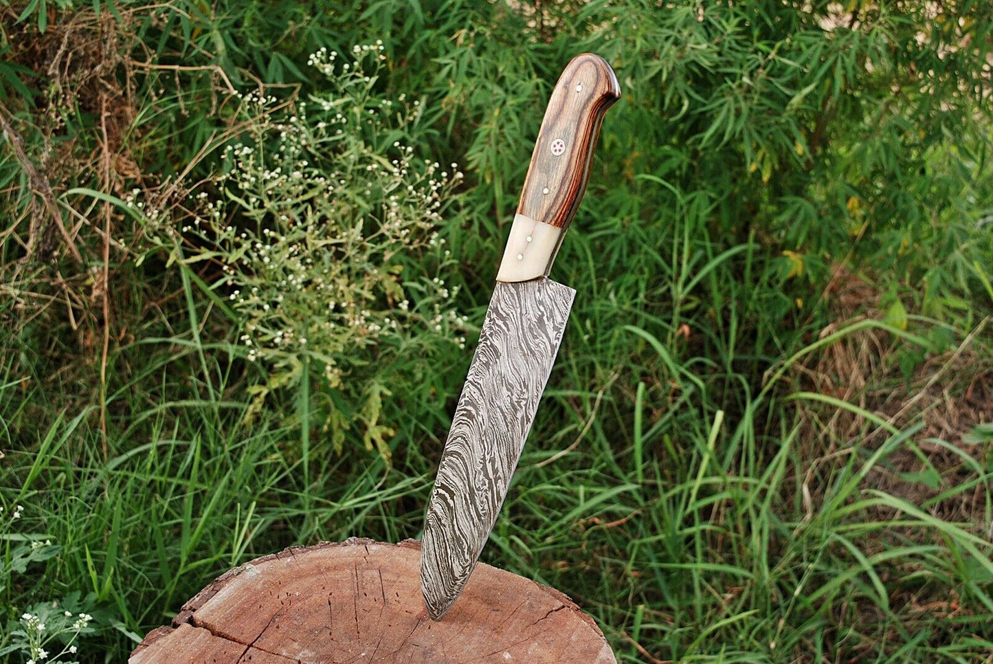 HS-293  Custom Handmade Damascus Kitchen/Chef Knife - Hard Wood Handle - Best Price