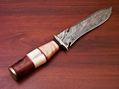 HS-519  Custom Handmade Damascus Hunting Blade Knife With Natural & Hard Wood+Bone Handle