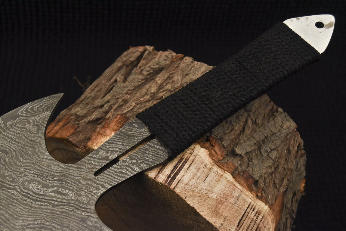 HS-1078 | Custom Handmade Damascus Tomahawk knife, Hatchet, Axe,Integral - ROPE HANDLE