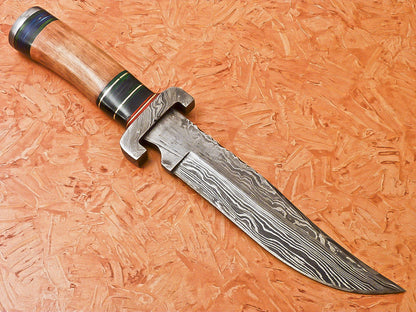 HS-545  Custom Handmade Damascus Hunting Knife With Hard Bone Handle