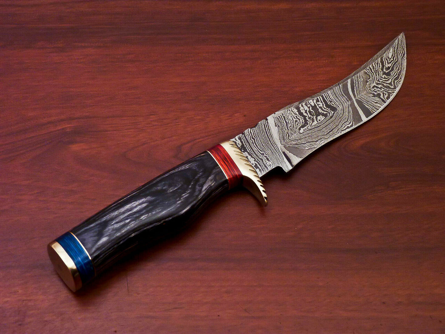 HS-517 Custom Handmade Damascus Hunting Knife With Black Hard Wood Handle