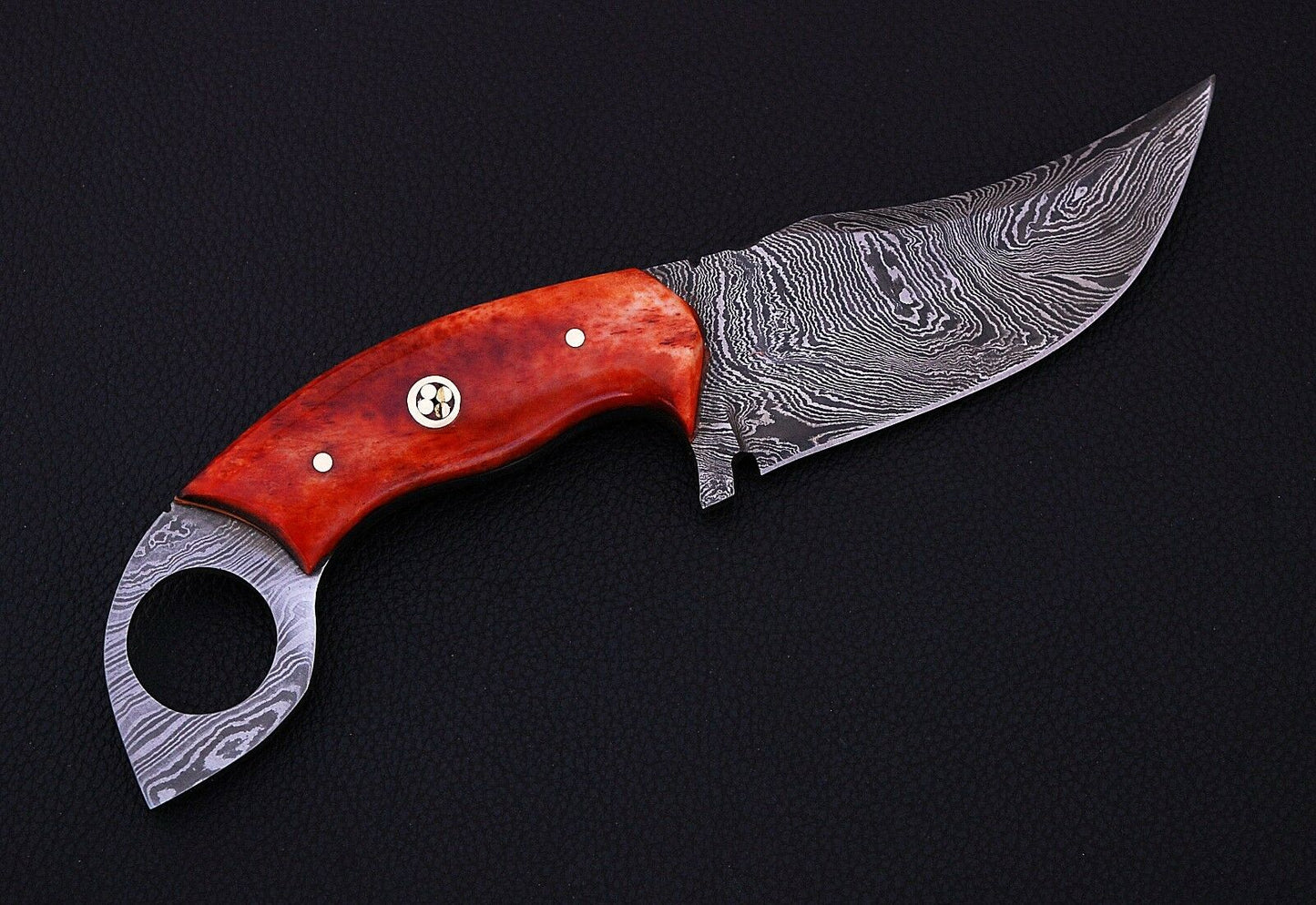 HS-537 Custom Handmade Damascus Hunting/Skinner Knife With Colored Bone Handle