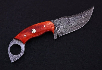 HS-537 Custom Handmade Damascus Hunting/Skinner Knife With Colored Bone Handle