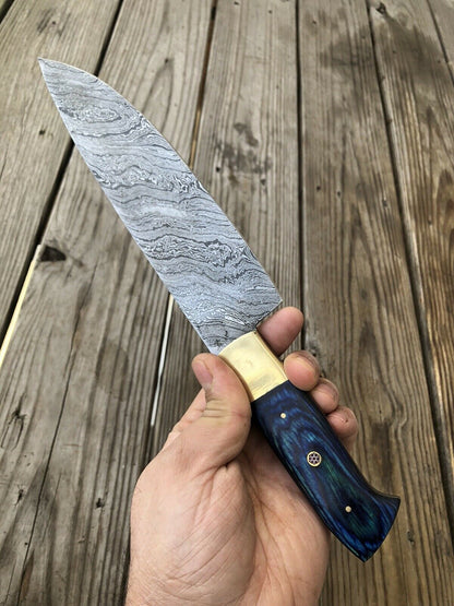 HS-297 Custom Handmade Damascus Kitchen/Chef Knife - Hard Wood Handle - Best Price