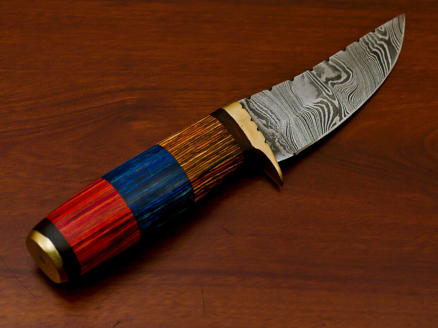 HS-810 Custom Handmade Damascus Skinner Knife With Three Custom Colour  Hard Wood Handle