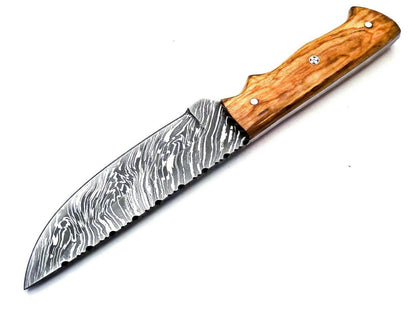 HS-823 Custom Handmade Damascus Skinner Knife With Wood Handle