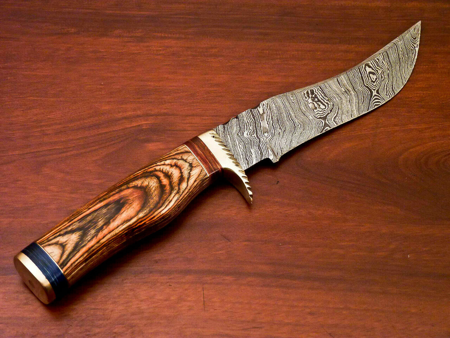HS-522  Custom Handmade Damascus Hunting Knife With Brown Hard Wood Handle