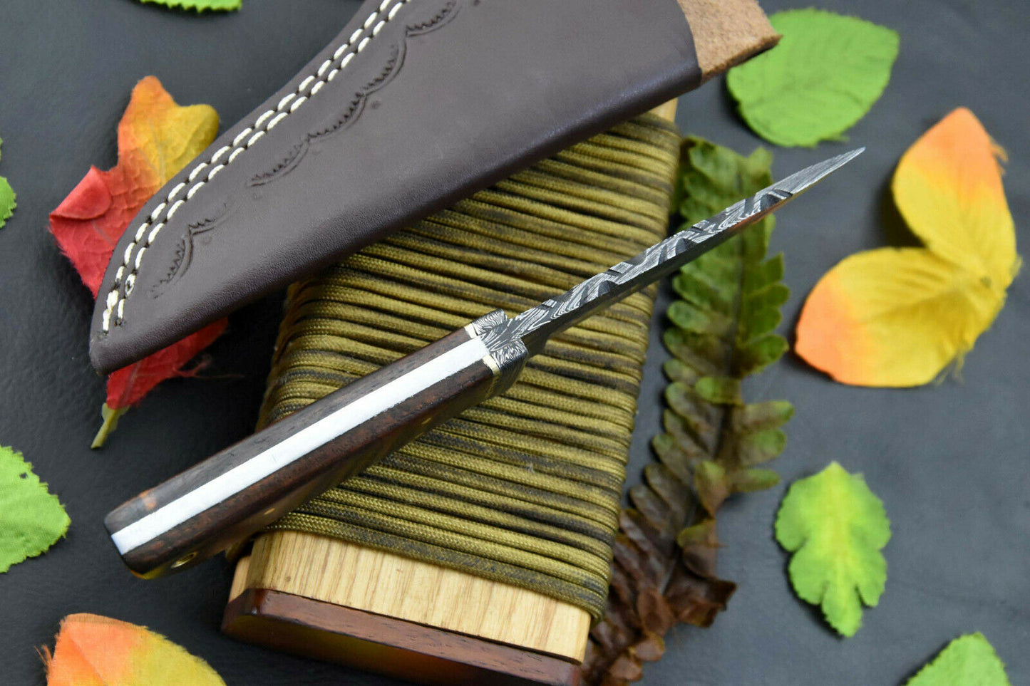 HS-851 Custom Handmade Damascus Skinner Knife With Dark Walnut Wood Handle