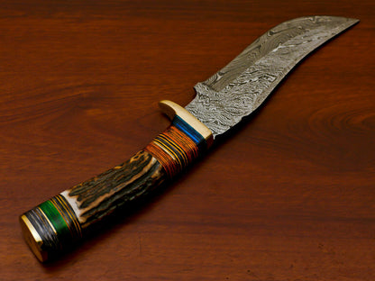 HS-513 Custom Handmade Damascus Hunting Knife With Stag Horn Handle