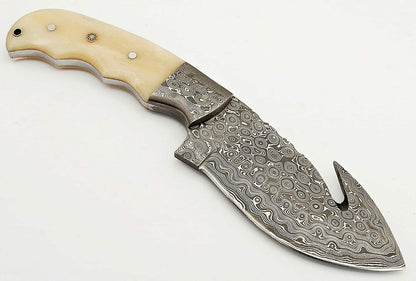 HS-821 Custom Handmade Damascus Skinner Knife With Camel Bone Handle
