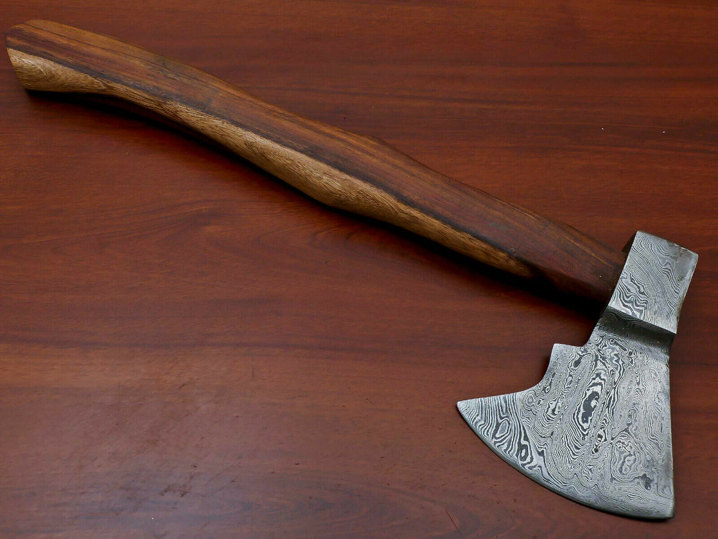 HS-1065 | Custom Handmade Damascus Hand Forged Tomahawk knife, Hatchet, Axe, Integral With Natural Wood