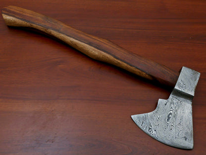 HS-1065 | Custom Handmade Damascus Hand Forged Tomahawk knife, Hatchet, Axe, Integral With Natural Wood