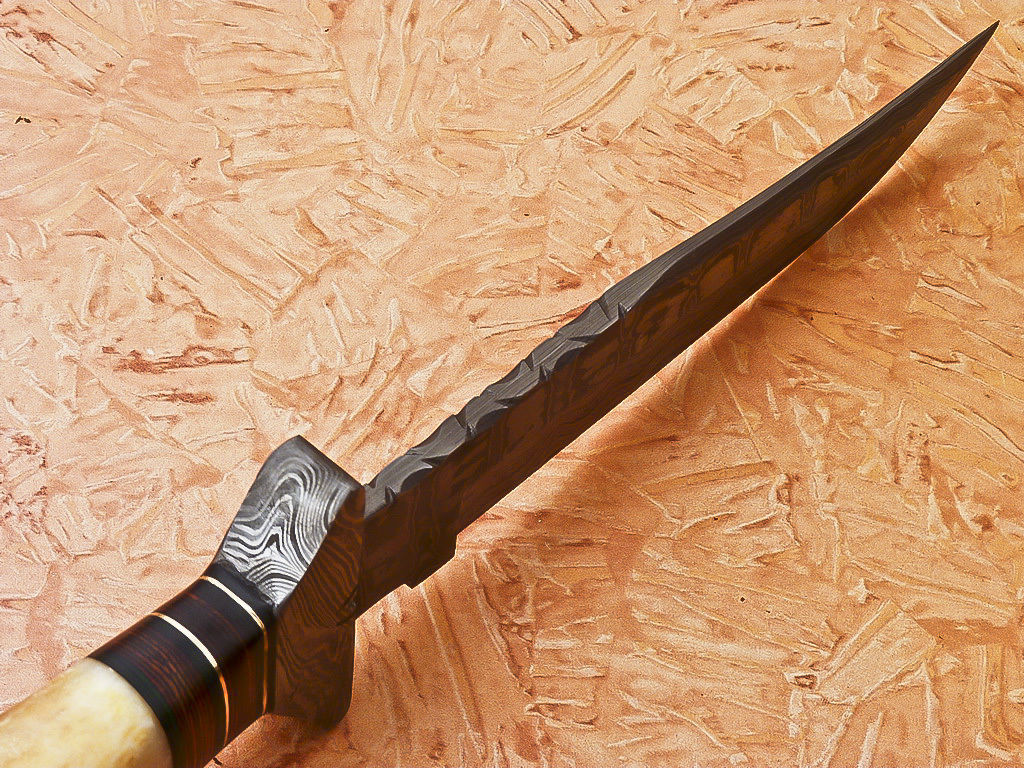 Custom Handmade Damascus Hunting Knife With Bone Handle